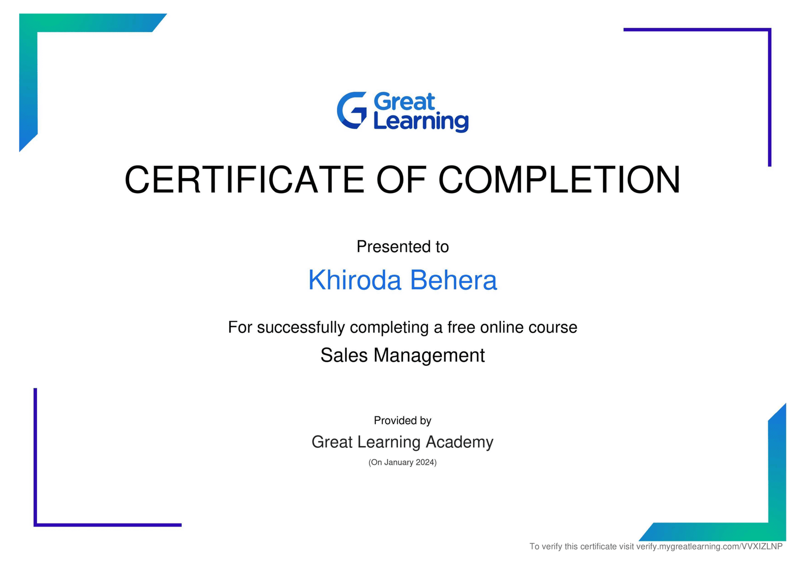 Sales Management Certificate