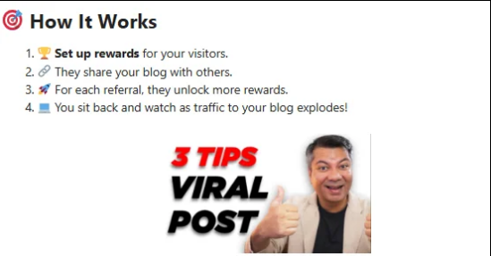 Illustration of reward setup, visitor sharing and referral activity